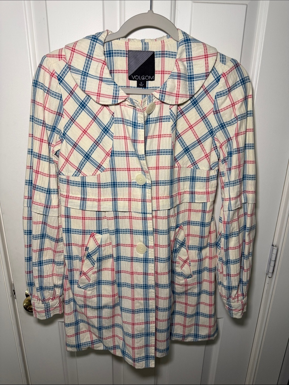 Volcom Cream Plaid Button-Front Shacket